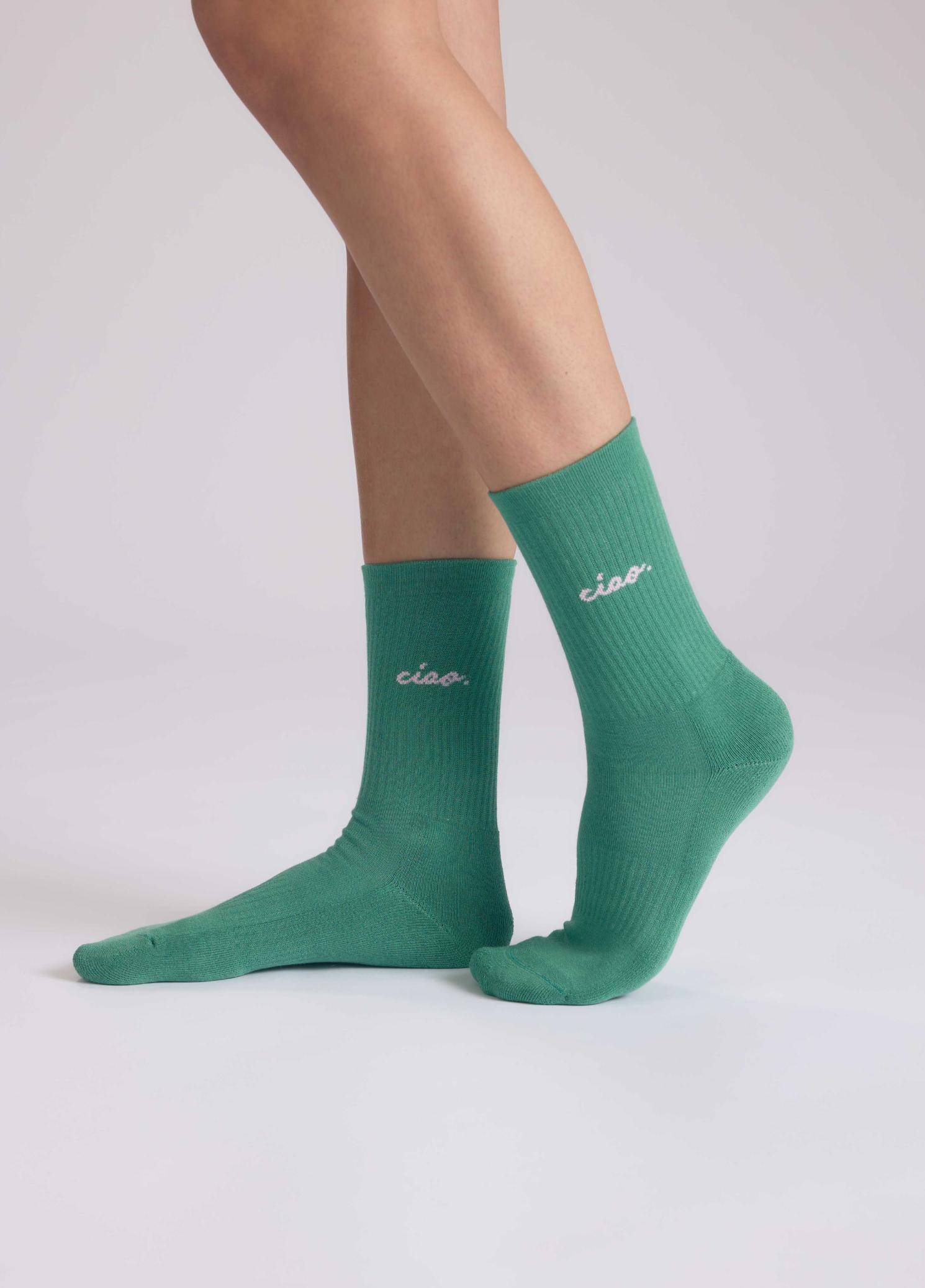 Statement Socken ''Ciao'' | Größe 35-38 | grün/zartrosa | NO BAD DAYS CLUB - Bild 3