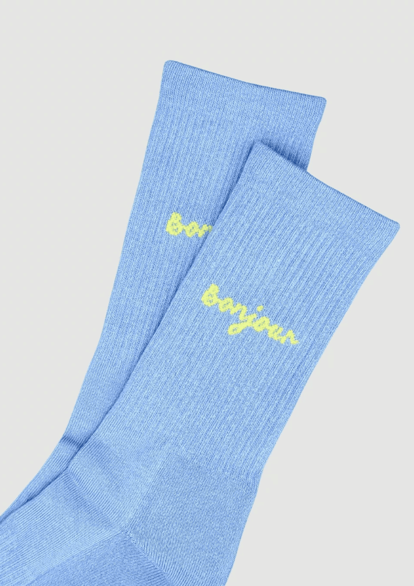 Statement Socken ''Bonjour'' | Größe 35-38 | hellblau/gelb | NO BAD DAYS CLUB