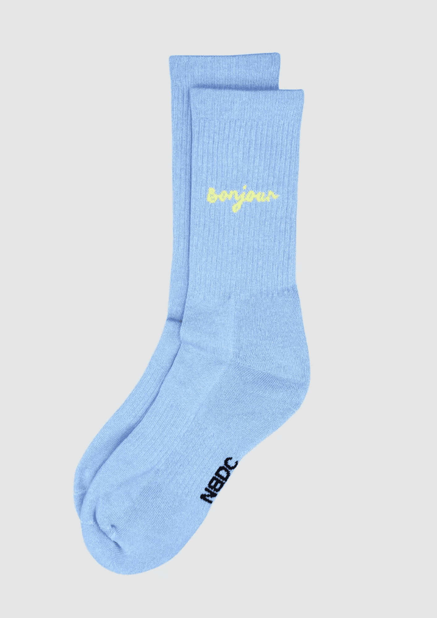 Statement Socken ''Bonjour'' | Größe 35-38 | hellblau/gelb | NO BAD DAYS CLUB - Bild 2