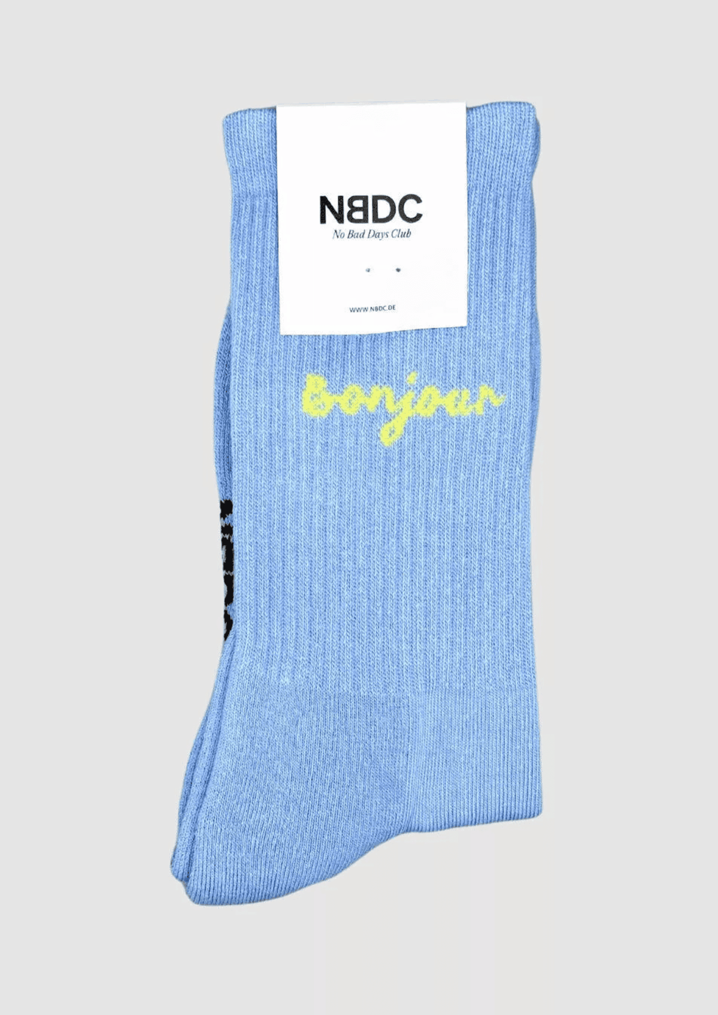 Statement Socken ''Bonjour'' | Größe 35-38 | hellblau/gelb | NO BAD DAYS CLUB - Bild 4