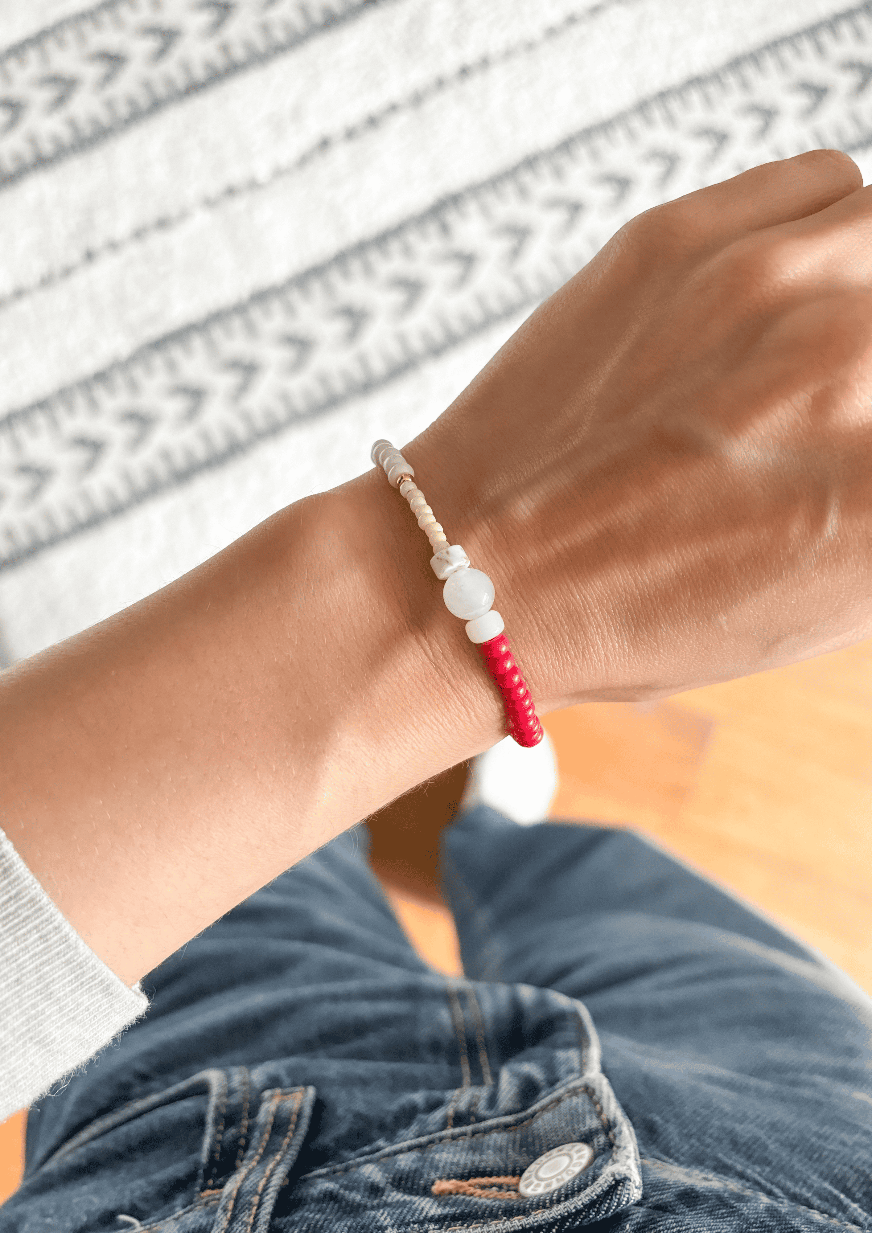 Perlenarmband ''Lina'' | rot/butter yellow | Allerliebst - Bild 5