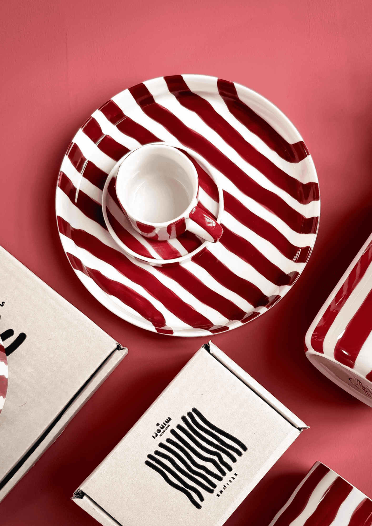 Espresso Tassen ''Stripes'' 2er Set | tramonto red | MAGAZIN MINORI - Bild 4